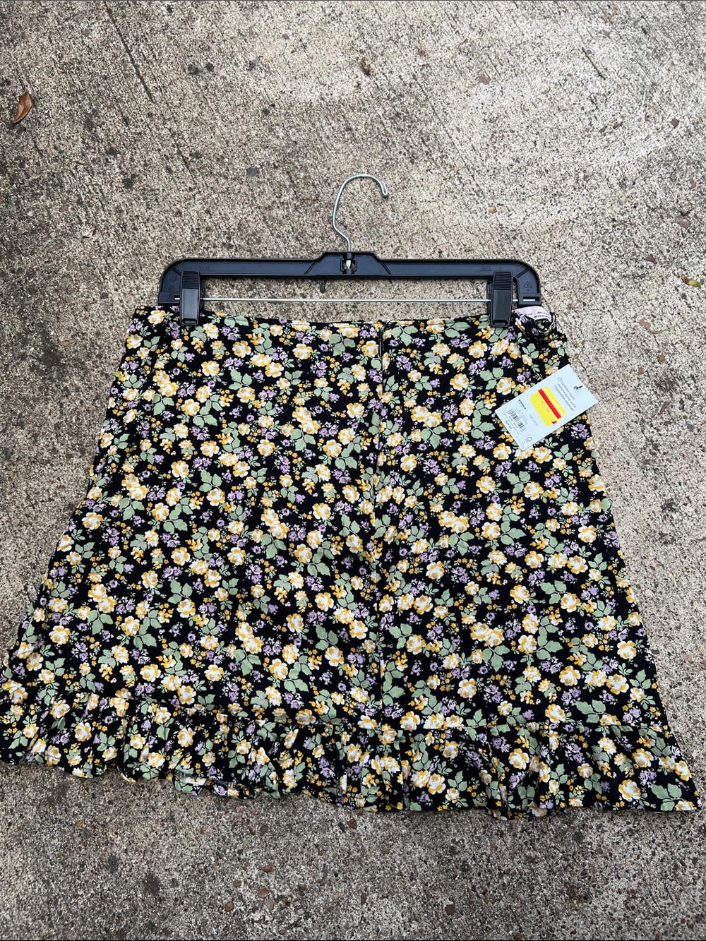 Floral Ruffle Hem Mini Skirt - Black with Yellow & Green Floral